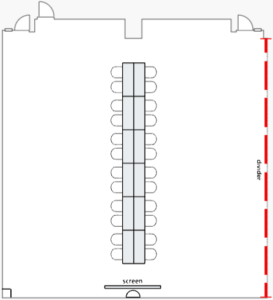 One large conference table seating arrangement. 
