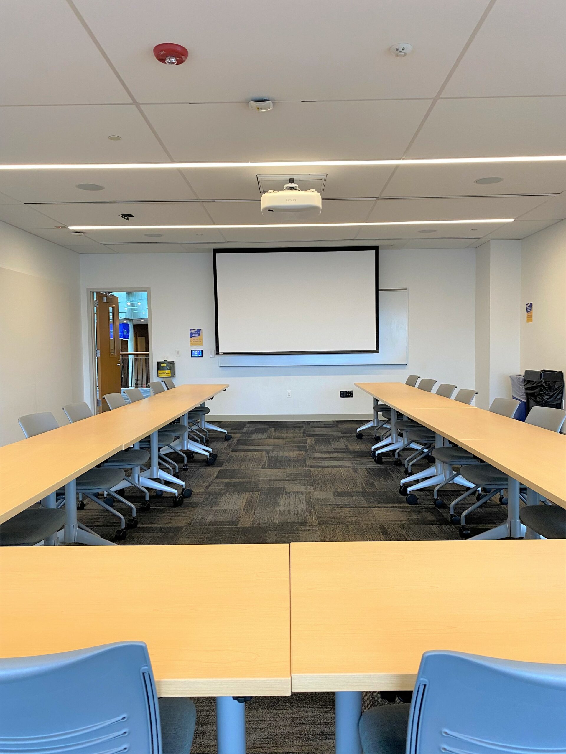 Room 222 with u shaped tables.